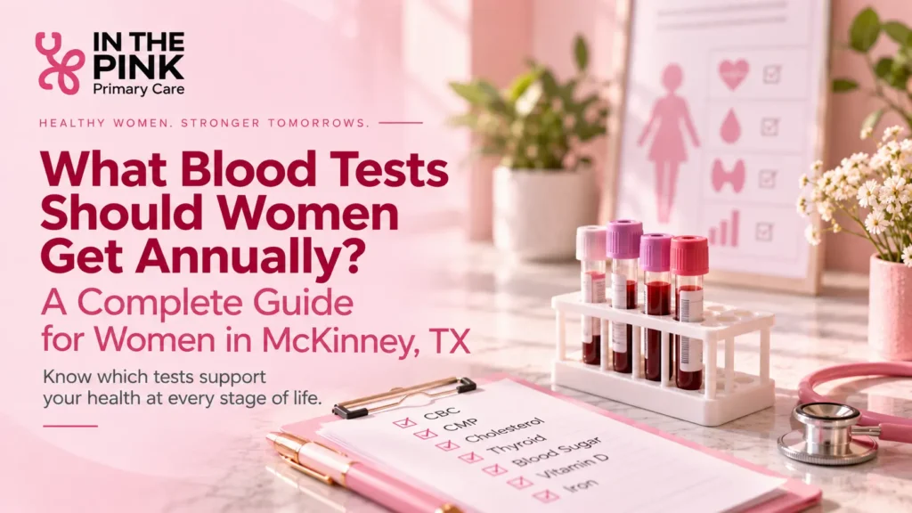 What blood tests should women get annually including CBC CMP cholesterol and thyroid testing